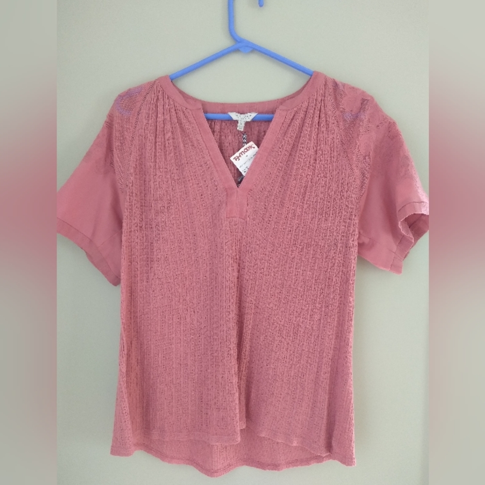Pink top with lace like sleeves